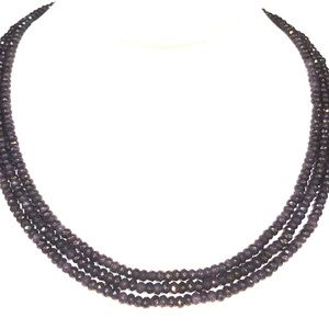 Beautiful 3 Row Genuine Dark Amethyst Necklace
